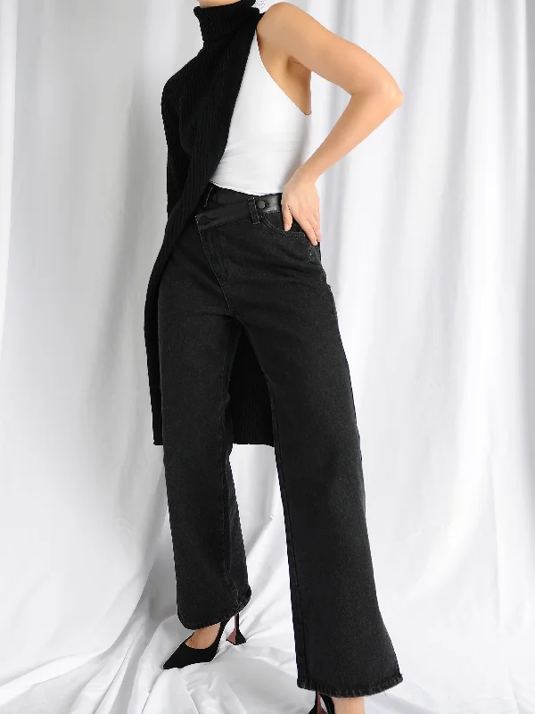 Black Asymmetric One Sleeve Top Practical Women's Quick - dry