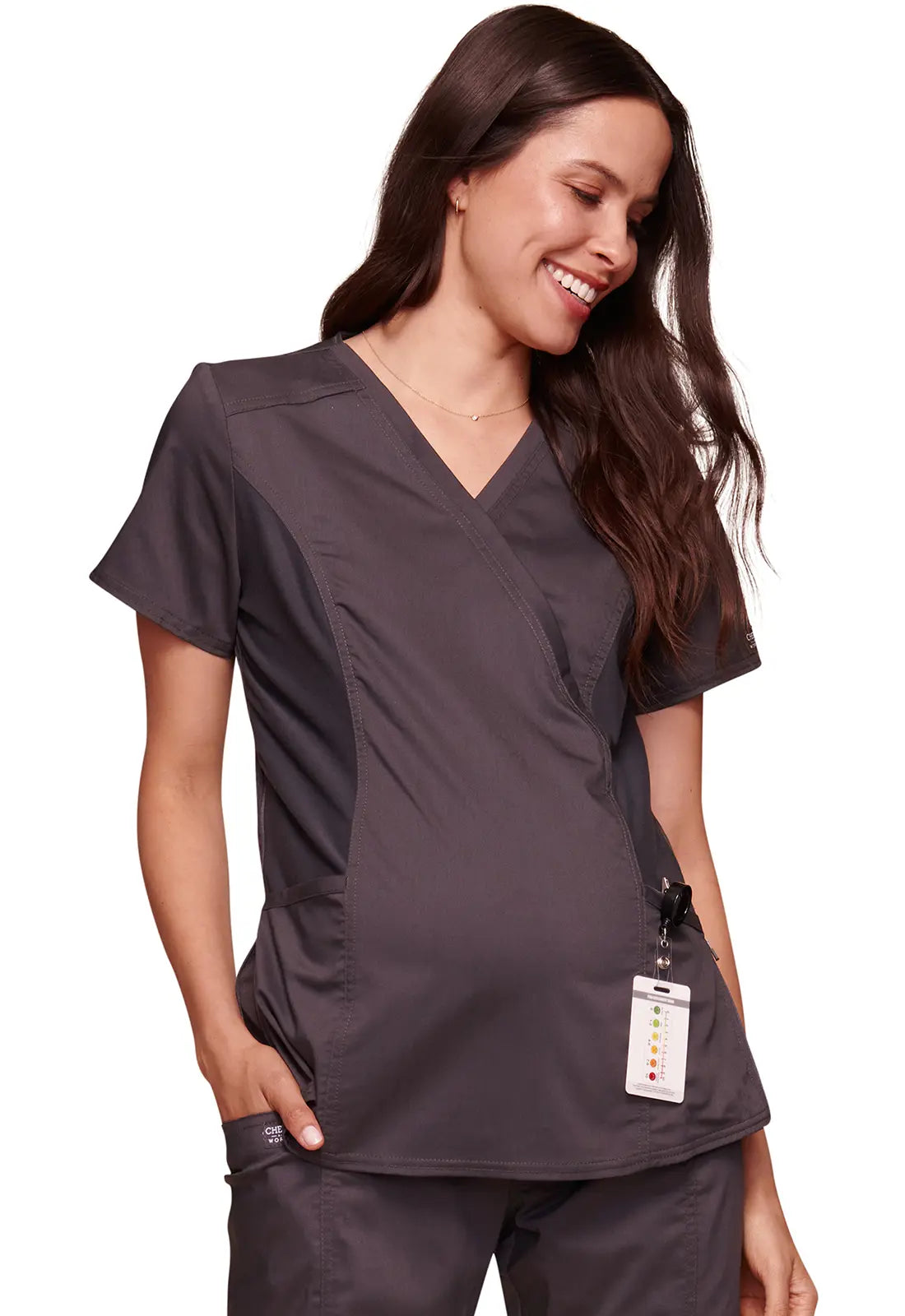 Cherokee Maternity Mock Wrap Top - Pewter Minimalist Women's Casual