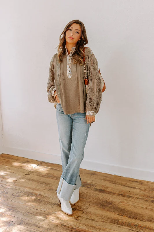 Small Town Cafe Waffle Knit Top Laid - back Women's Style