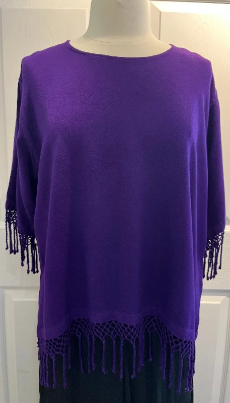 Dairi Round Neck Solid Top w/ Fringe Refined Women's Hand - crafted