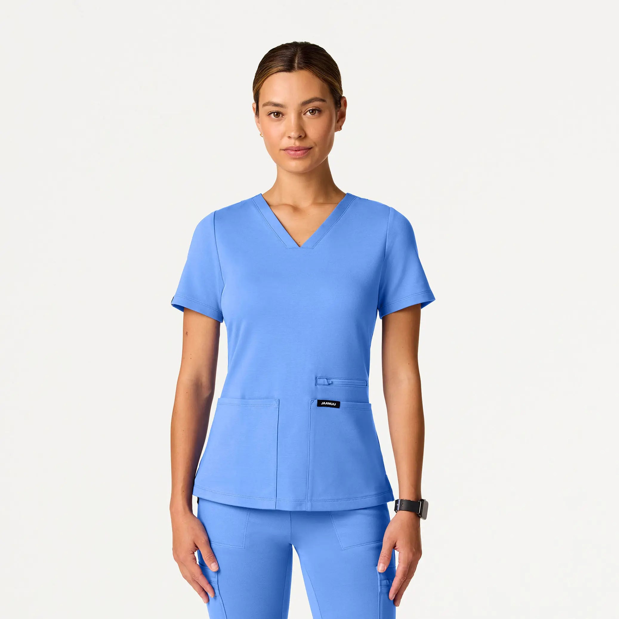 Jaanuu Women's Kass Slim 4-Pocket ULTRAsoft Scrub Top - Ceil Blue garde
