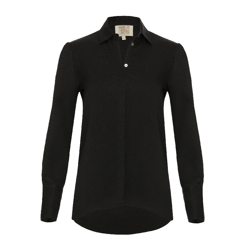 Rania French Cuff Blouse - Black Refined Women's Velvet