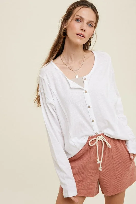 Button-Up Cotton Slub Top Trendy Women's Oversized