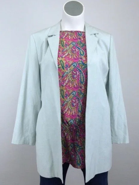 Talbots Size 14 Pale Mint Green Silk Linen Blazer Sporty Women's Athleisure 