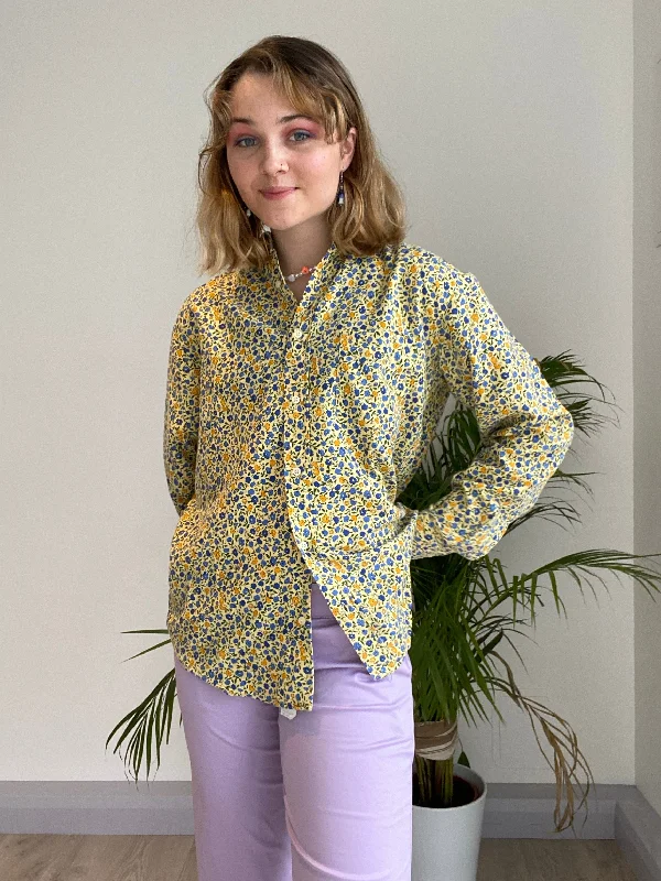 Vintage Floral Blouse Artistic Women's Hand - painted
