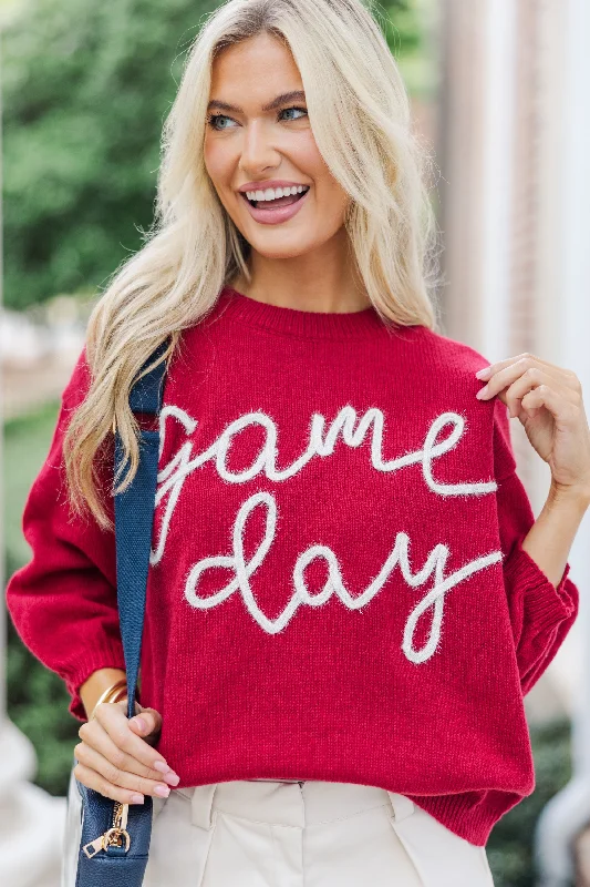 It's Game Day Crimson/White Puff Sleeve Sweater Athletic Women's High - 