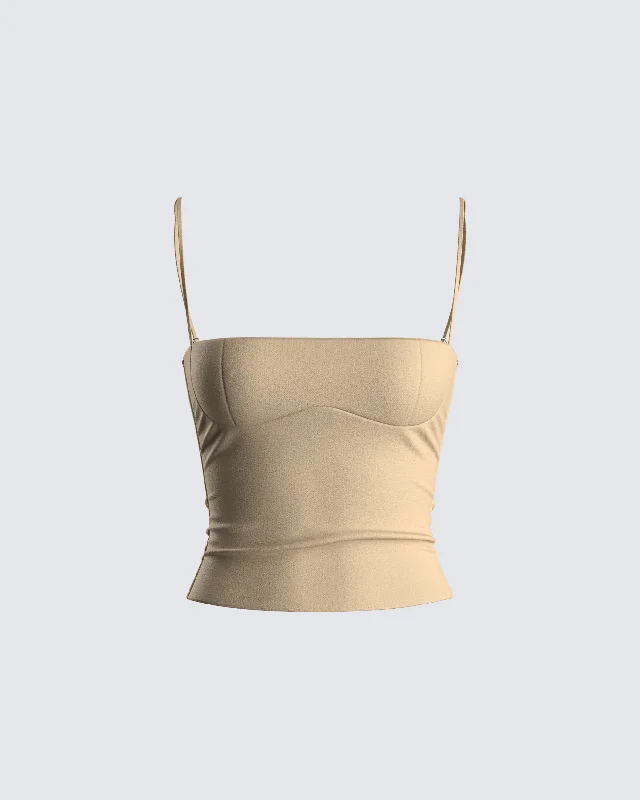 Amberly Beige Corset Top Unique Women's Upcycled