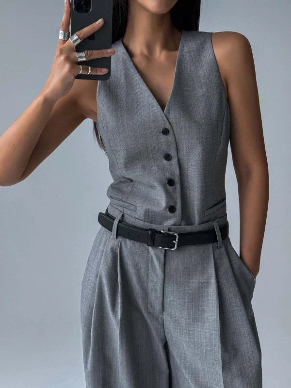 Chic Grey Tailored Five Button Vest Contemporary 