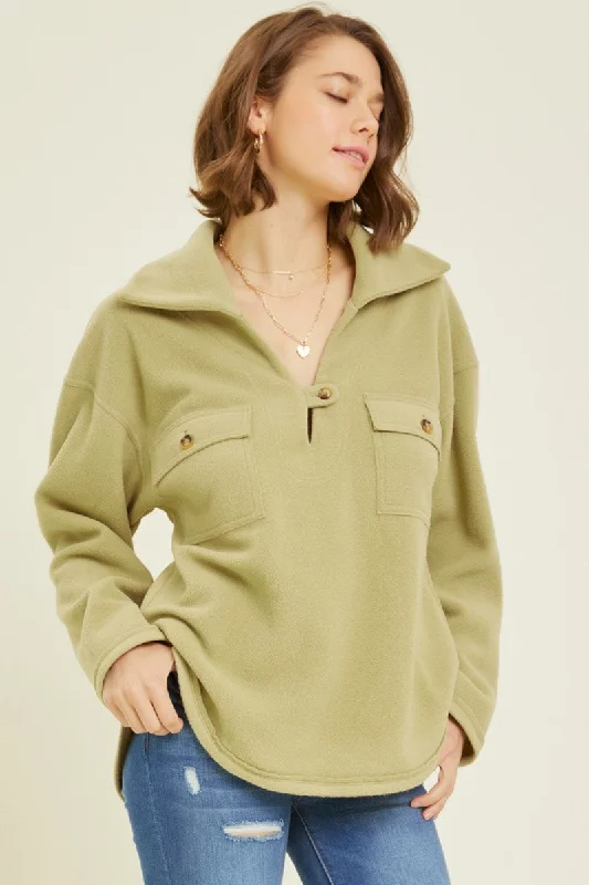 Renlee Collared Fleece Pullover (Matcha) Relaxed Women's 