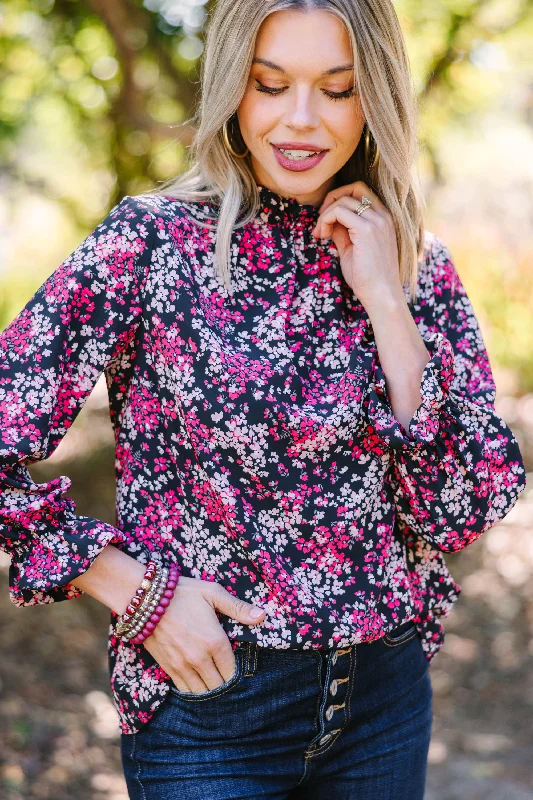 This Is The Time Black Ditsy Floral L/S Blouse Elegant Women's 