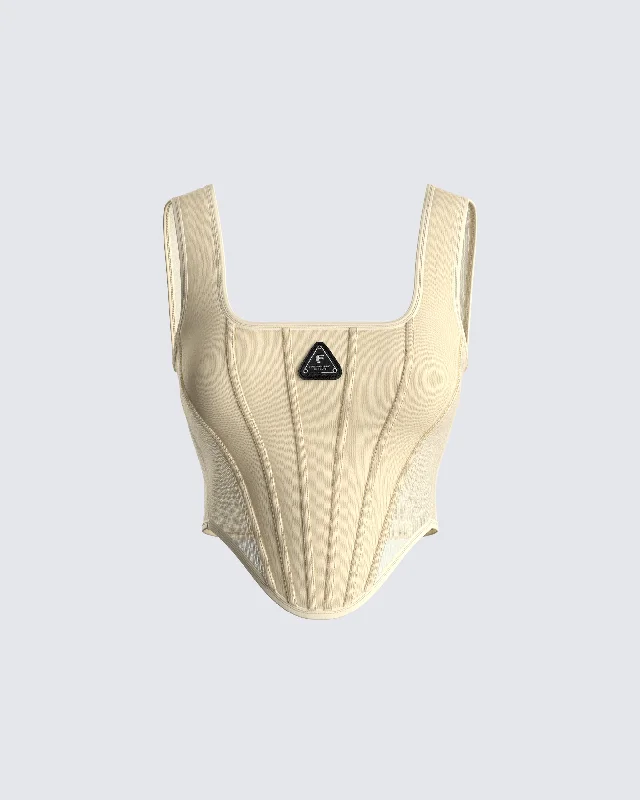 Casey Yellow Mesh Corset Logo Top Casual Women's Loose - fitting