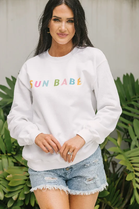 Sun Babe White Graphic Sweatshirt Stylish Women's Neon