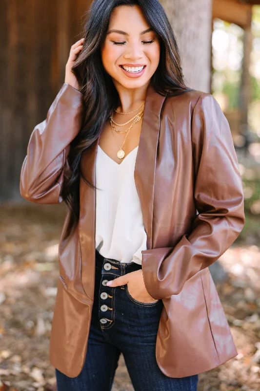 You've Got It Brown Faux Leather Blazer Street