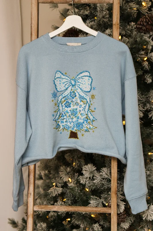 Winter Blues Tree Pullover Refined Women's Hand - crafted
