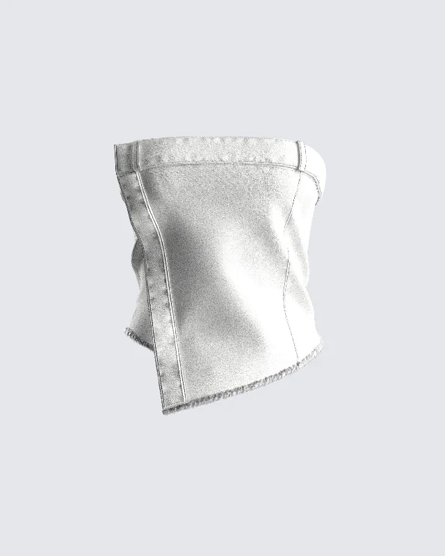 Anouk White Twill Strapless Top Sporty Women's Athleisure 