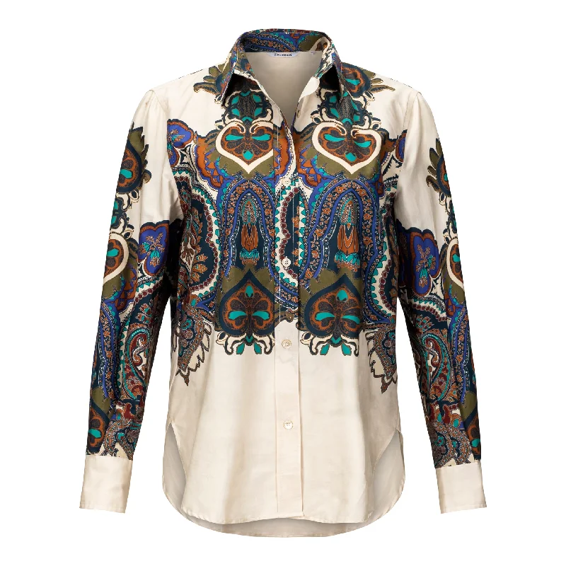 Western Heart Printed Button-Down with Stretch Feminine Women's Soft 