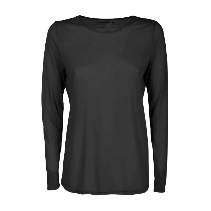 Long Sleeve Milk Crew Neck Top - Black Street
