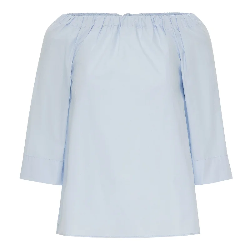 Poplin Tie-Neck Top - Powder Blue Earthy Women's 