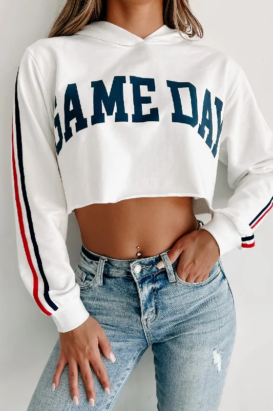 Varsity Squad "Gameday" Crop Hoodie Top (Ivory) Dynamic Women's High - energy
