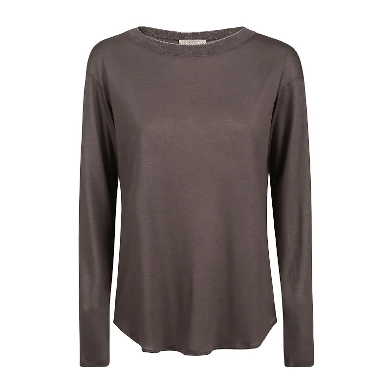 Boat Neck Long Sleeve Tee with Back Pleat - Boar Polished Women's Silk