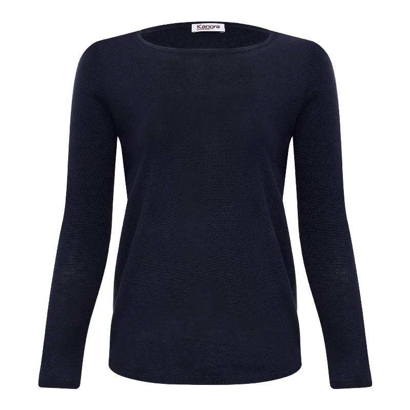 Silk and Cashmere Crewneck - Navy Sporty Women's Athleisure 
