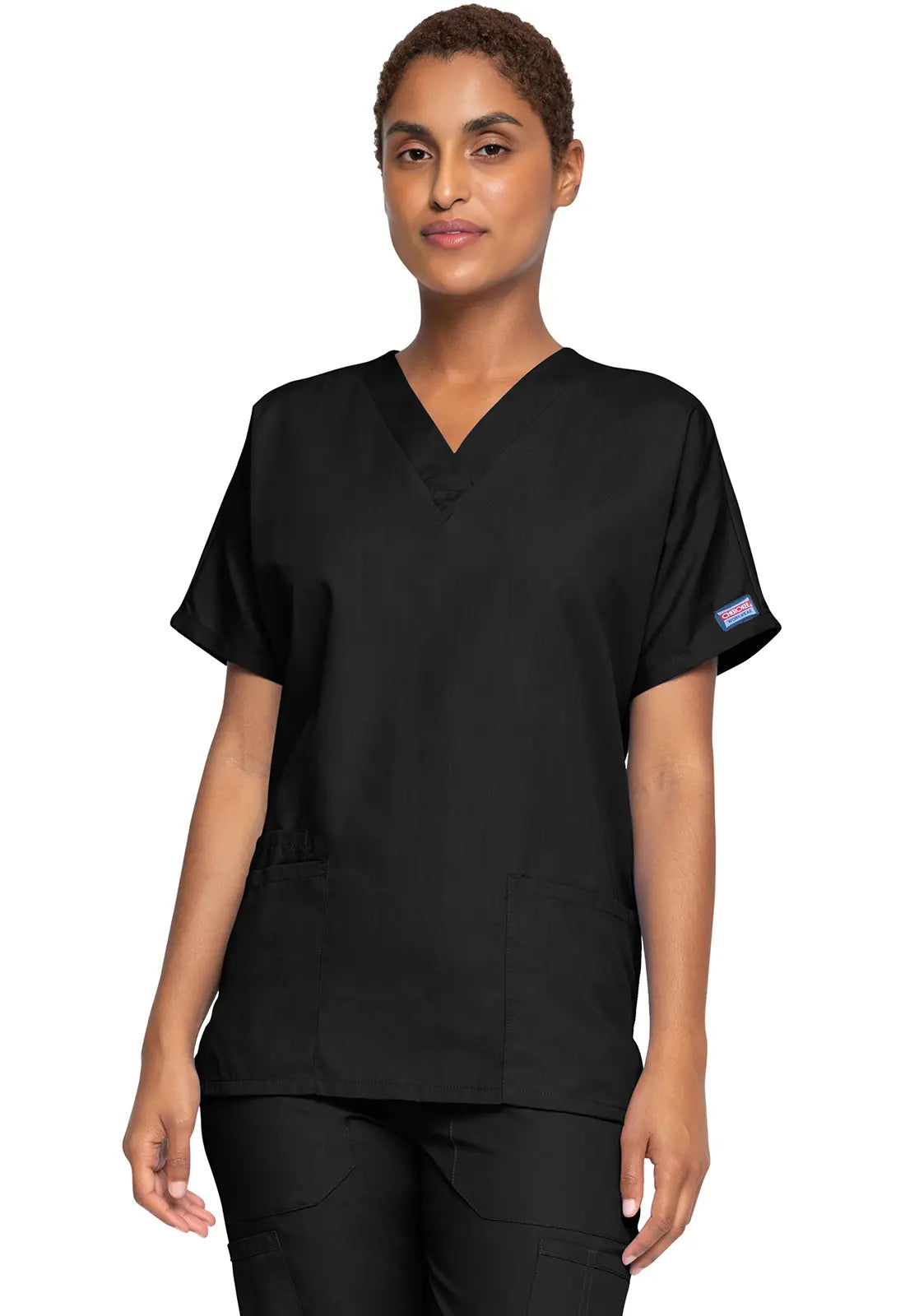 Cherokee Women's 3-Pocket V-Neck Top - Black Refined Women's 