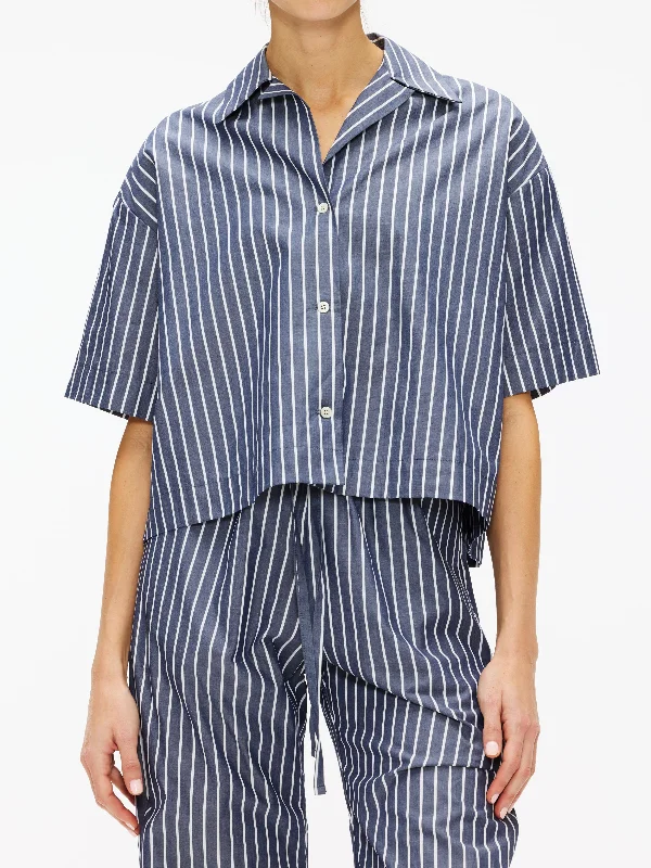 Enza Costa Poplin Cropped Short Sleeve Shirt Earthy Women's 