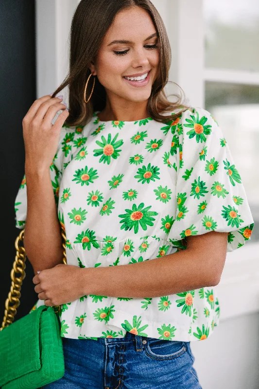Thinking Of You Green Daisy Floral Top Youthful Women's Pop