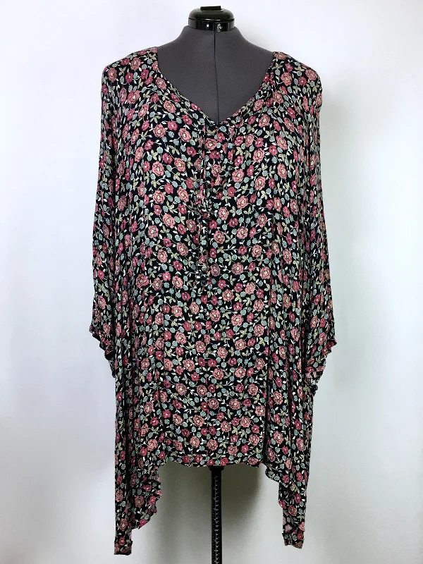 Size 9X Black & Rose Floral Shirt Youthful Women's Pop