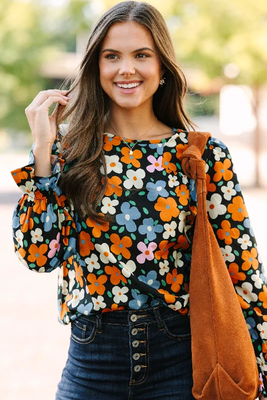 Waiting For You Black Floral Blouse Geometric