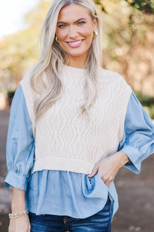 It All Goes By Ecru White Layered Blouse Cool Women's Distressed