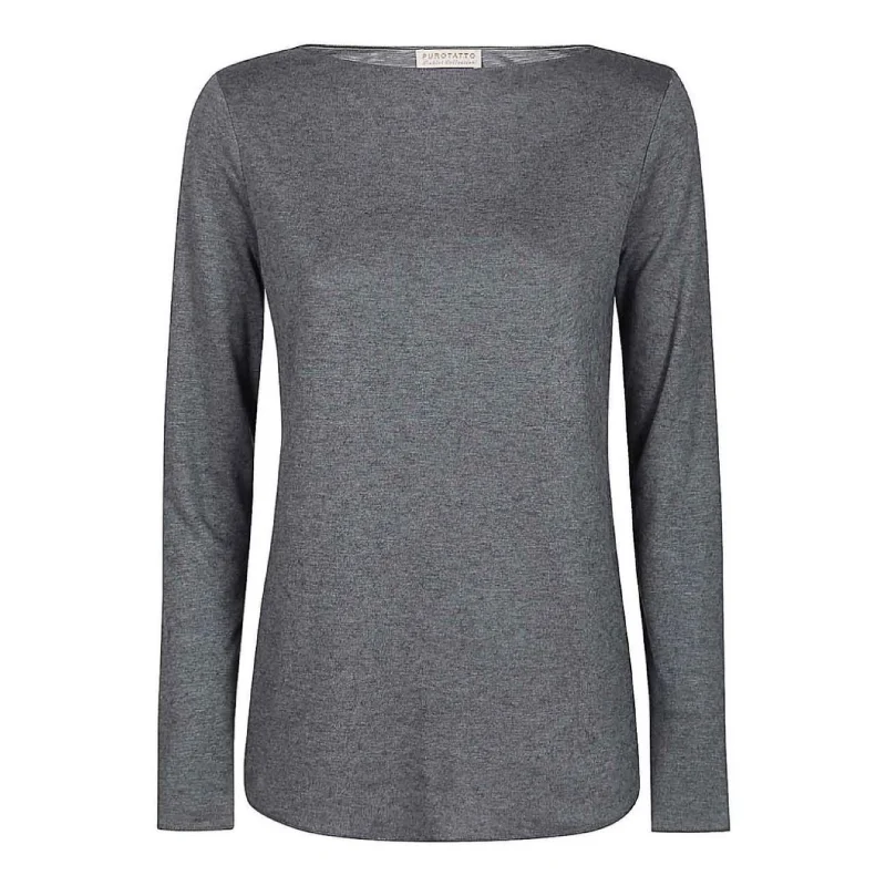Fitted Wool Blend Boat Neck Long Sleeve Tee - Grey Bohemian Women's Free