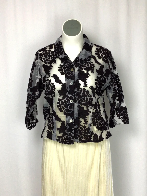 Cut Loose Size XL White & Plum Etched Floral Shirt Hip Women's Urban