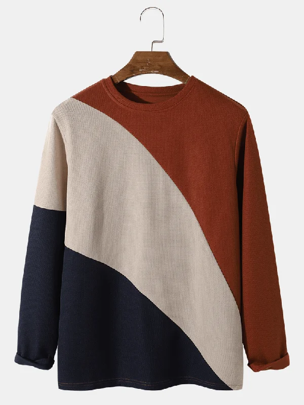 Mens Crew Neck Long-Sleeve Color Block T-Shirt Dapper Women's Bow - adorned