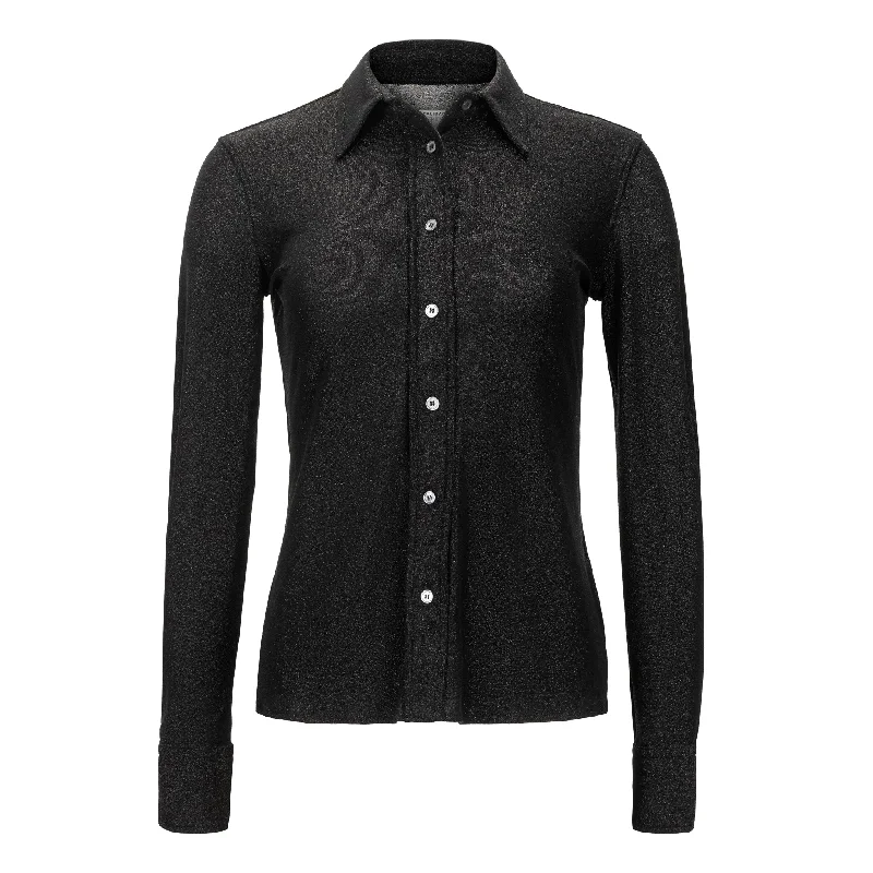 Skin Like Fitted Button Down Shirt - Black Lurex European