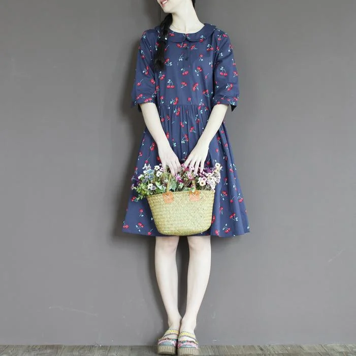 Navy half sleeve cotton sundress short summer dresses Country