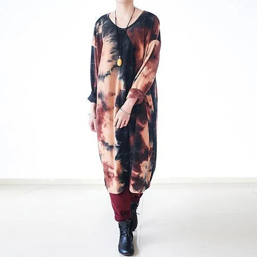 New fall dress plus size maxi dresses cotton woolen gown Laid - back Women's Style