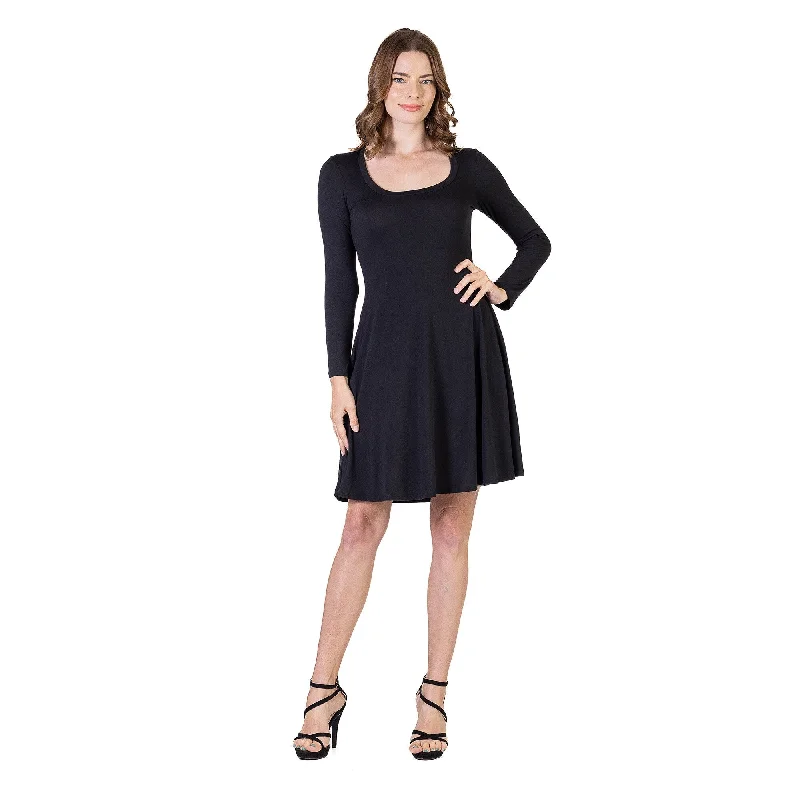 24seven Comfort Apparel Classic Long Sleeve Flared Mini Dress Bold Women's Statement 24seven Comfort Apparel Classic Long Sleeve Flared Mini Dress Bold Women's Statement