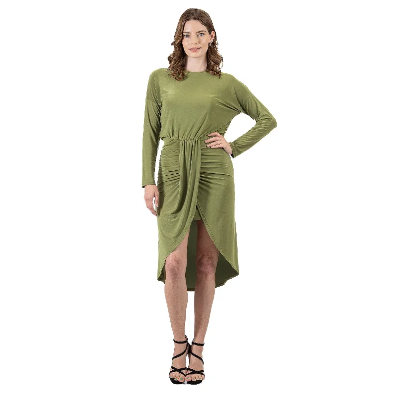 24seven Comfort Apparel Long Sleeve Dressy Tulip Skirt Knee Length Dress Traditional Women's Wool 24seven Comfort Apparel Long Sleeve Dressy Tulip Skirt Knee Length Dress Traditional Women's Wool