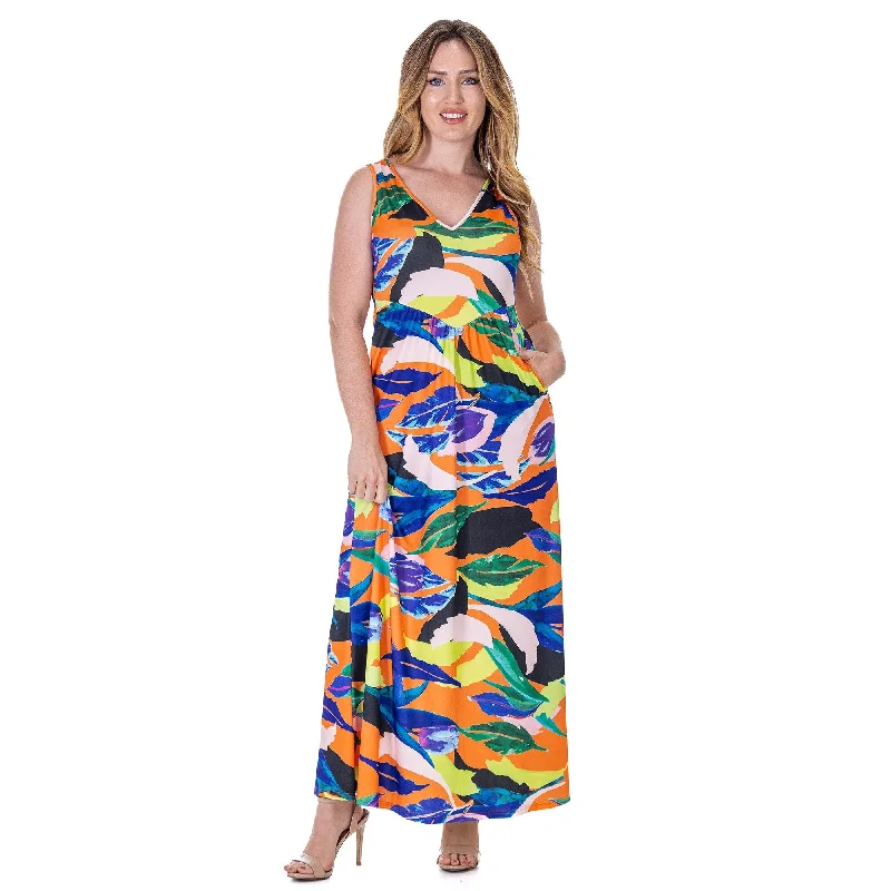24seven Comfort Apparel Multicolor Floral Sleeveless V Neck Maxi Dress With Pockets Country 24seven Comfort Apparel Multicolor Floral Sleeveless V Neck Maxi Dress With Pockets Country