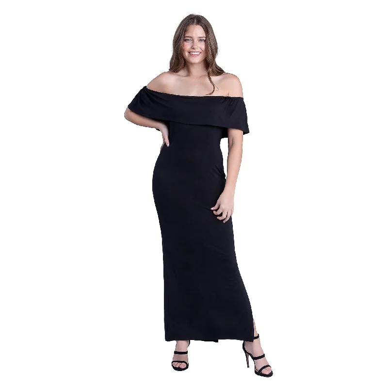 24seven Comfort Apparel Off Shoulder Ruffle Detail Maxi Dress Contemporary 