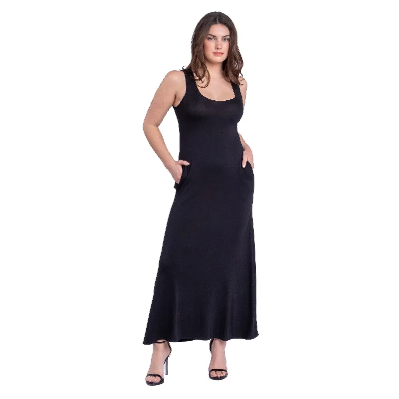 24seven Comfort Apparel Scoop Neck Sleeveless Maxi Dress with Pockets Gym