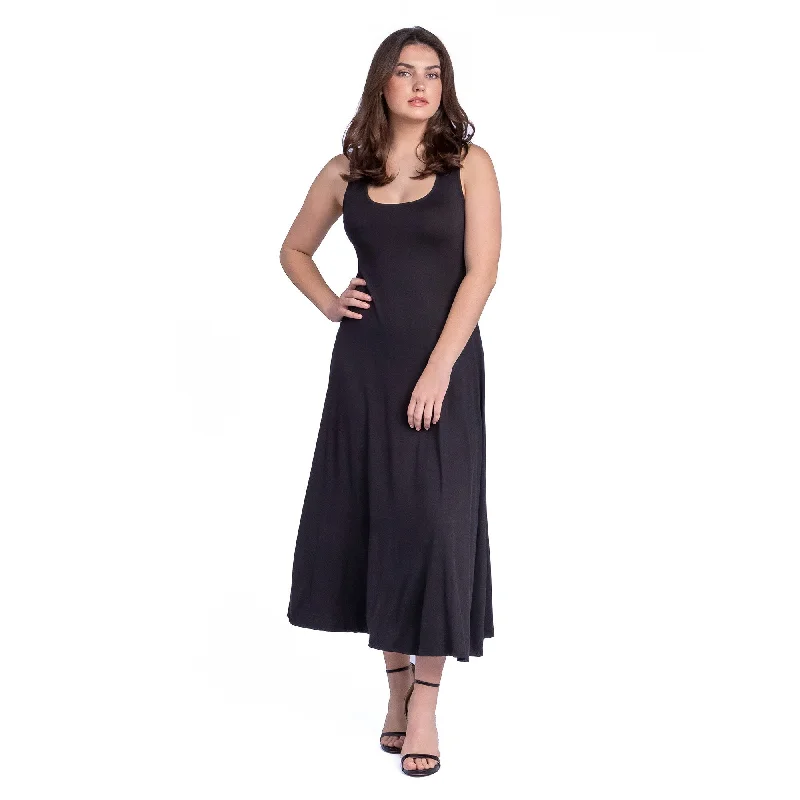 24seven Comfort Apparel Slim Fit A Line Sleeveless Maxi Dress Polished Women's Silk