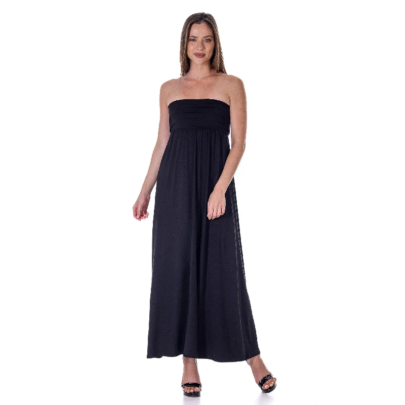 24seven Comfort Apparel Strapless Empire Waist Maxi Dress Youthful Women's Pop