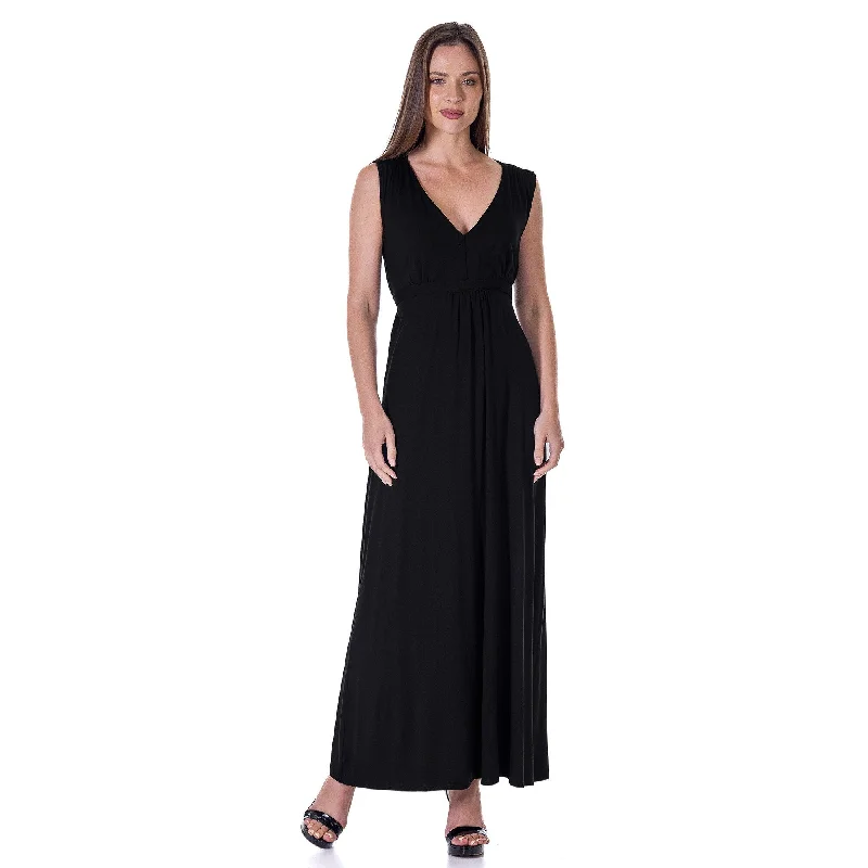 24seven Comfort Apparel V Neck Sleeveless Maxi Dress with Belt Trendy Women's Oversized 24seven Comfort Apparel V Neck Sleeveless Maxi Dress with Belt Trendy Women's Oversized