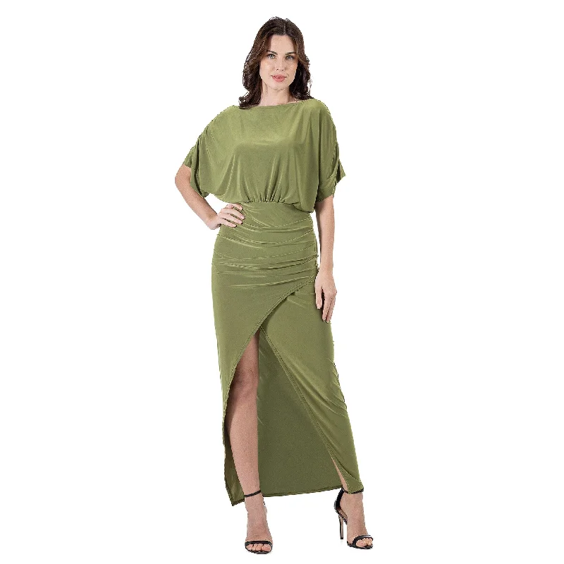 24seven Comfort Apparel Womens Boat Neck Batwing Sleeve Slit Maxi Dress Casual Women's Japanese 24seven Comfort Apparel Womens Boat Neck Batwing Sleeve Slit Maxi Dress Casual Women's Japanese