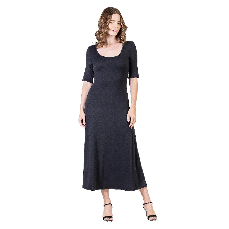 24seven Comfort Apparel Womens Casual Maxi Dress With Sleeves Minimalist Women's Casual 24seven Comfort Apparel Womens Casual Maxi Dress With Sleeves Minimalist Women's Casual