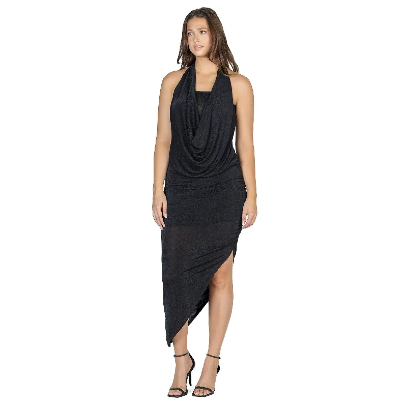 24seven Comfort Apparel Womens Cowl Neck Long Asymmetrical Backless Halter Dress Unique Women's Upcycled 24seven Comfort Apparel Womens Cowl Neck Long Asymmetrical Backless Halter Dress Unique Women's Upcycled