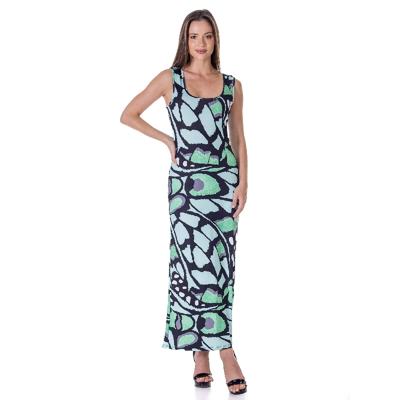 24seven Comfort Apparel Womens Green Butterfly Print Casual Razorback Tank Maxi Dress Dynamic Women's High - energy 24seven Comfort Apparel Womens Green Butterfly Print Casual Razorback Tank Maxi Dress Dynamic Women's High - energy