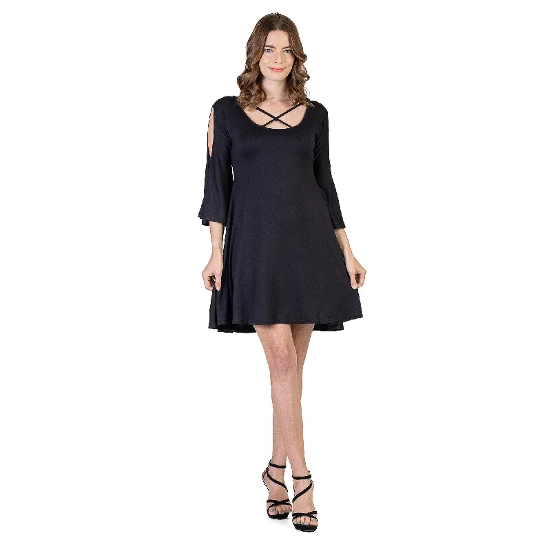 24seven Comfort Apparel Womens Knee Length Cold Shoulder Dress Modern Women's 